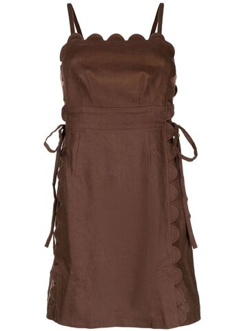 oroton scallop-detail linen mini dress - brown