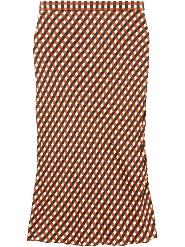 Proenza Schouler White Label Multicolor Gingham Georgette Slip Skirt in brown