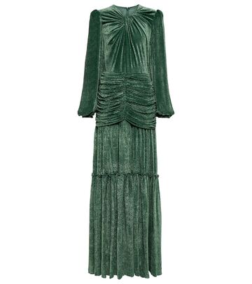 Costarellos Sabrina ruched velvet gown in green