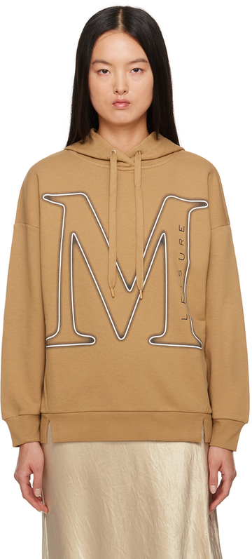 max mara leisure brown printed hoodie in camel