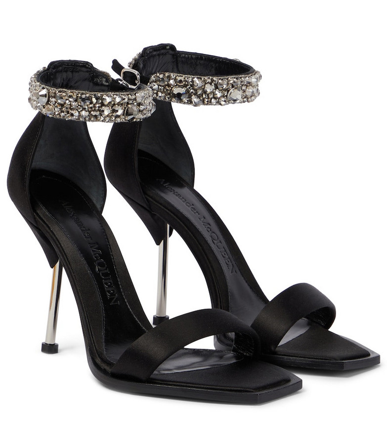 Alexander McQueen Embellished satin sandals in black