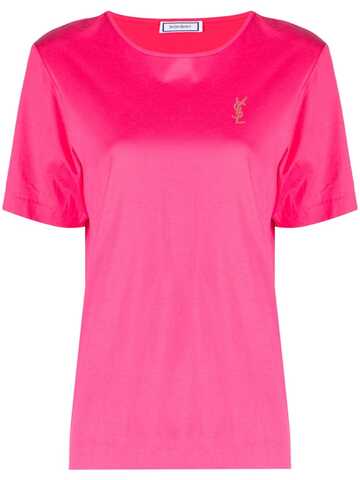 saint laurent pre-owned 1990-2000s cassandre-logo rhinestone-embellished t-shirt - pink