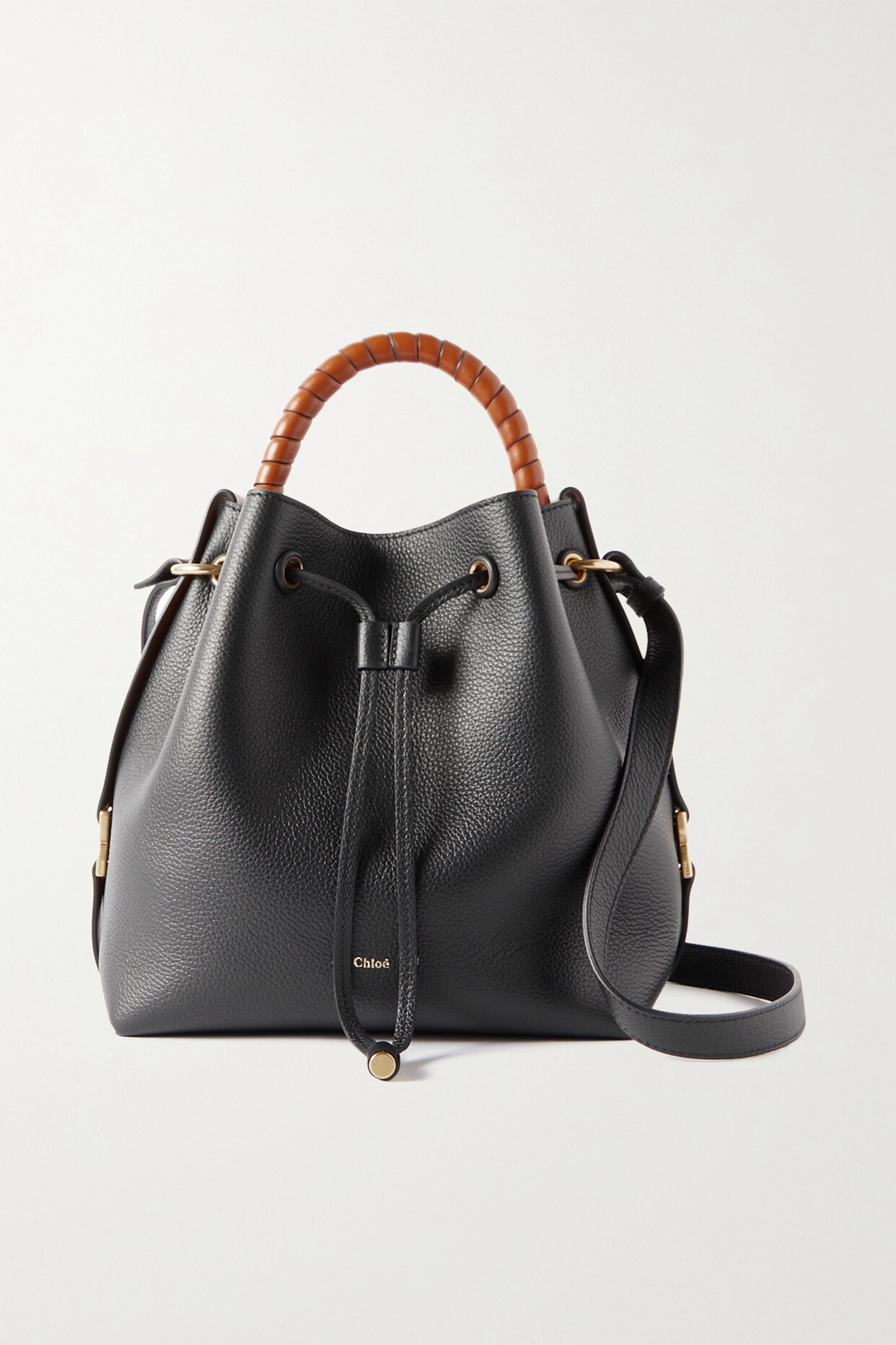 Chloé Chloé - Marcie Two-tone Textured-leather Bucket Bag - Black