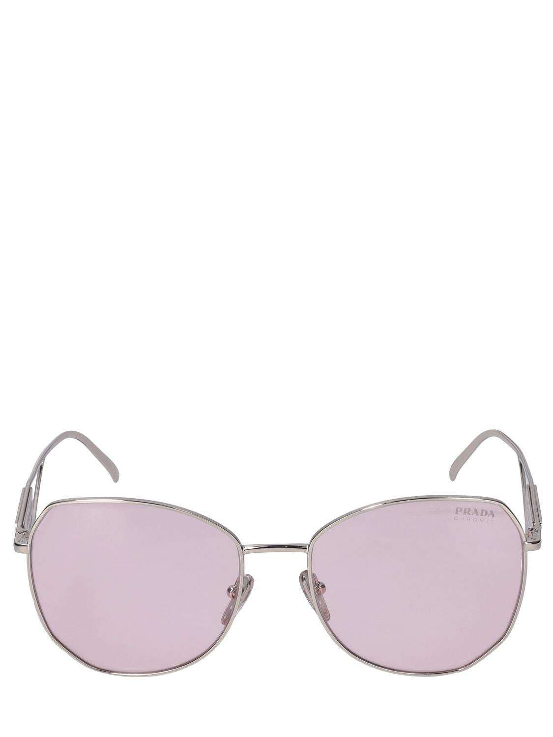 PRADA Obsesive Triangle Round Metal Sunglasses in pink / silver