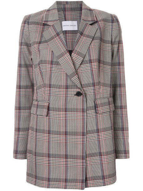 Strateas Carlucci houndstooth-check pleated blazer in grey