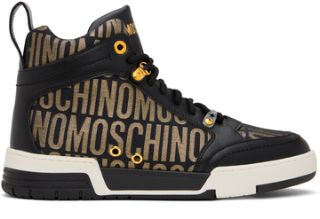 moschino black & gold allover logo sneakers