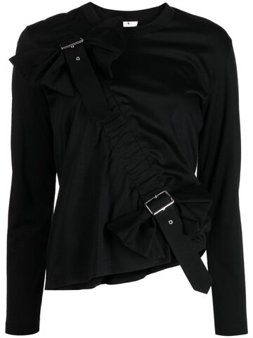 noir kei ninomiya ruched buckle-embellished cotton t-shirt - black