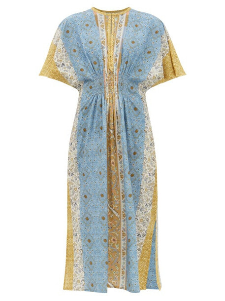 D'Ascoli - Navya Printed Cotton-khadi Midi Dress - Womens - Blue Print