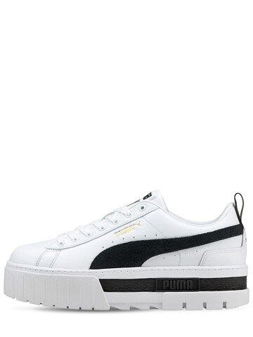 PUMA Mayze Leather Platform Sneakers in black / white