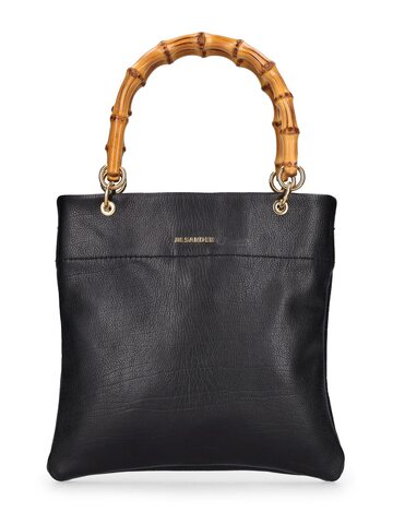 jil sander small smooth leather tote bag in black