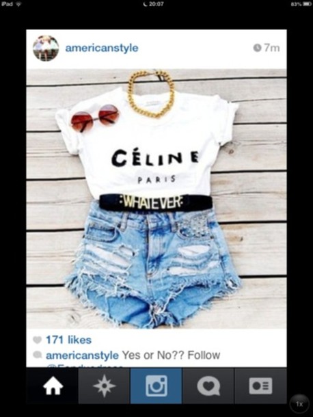 belt cute t-shirt shorts glasses instagram white summer