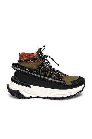 moncler knit runner high top sneaker in black,army