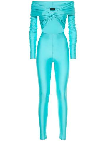 THE ANDAMANE Kendall Shiny Stretch Lycra Jumpsuit in blue