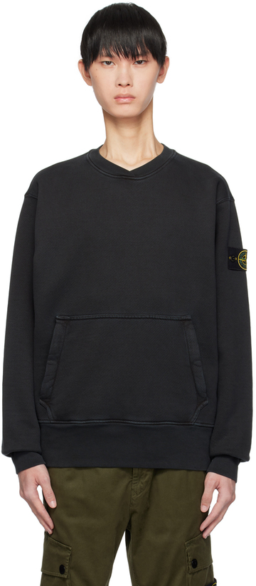 stone island black garment-dyed sweatshirt