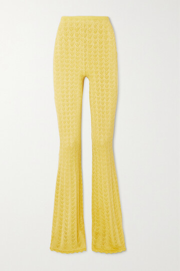 alessandra rich - metallic crochet-knit flared pants - yellow
