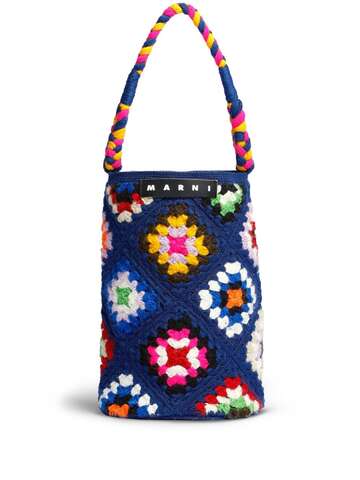 marni market large cylinder crochet tote bag - blue