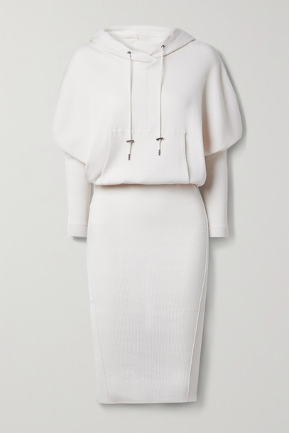 TOM FORD - Hooded Ribbed Cashmere-blend Dress - Ivory