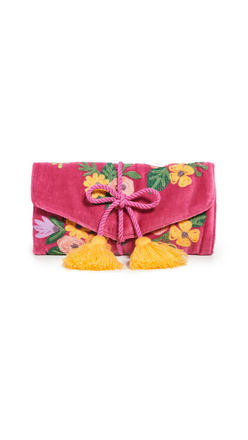 Shopbop Home Shopbop @Home Floral Embroidered Jewelry Roll in fuchsia