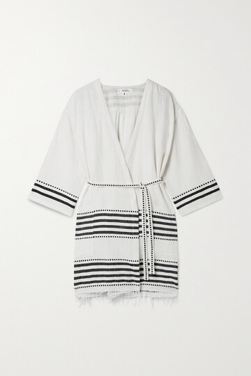 lemlem - eshe striped cotton-blend mini wrap dress - white