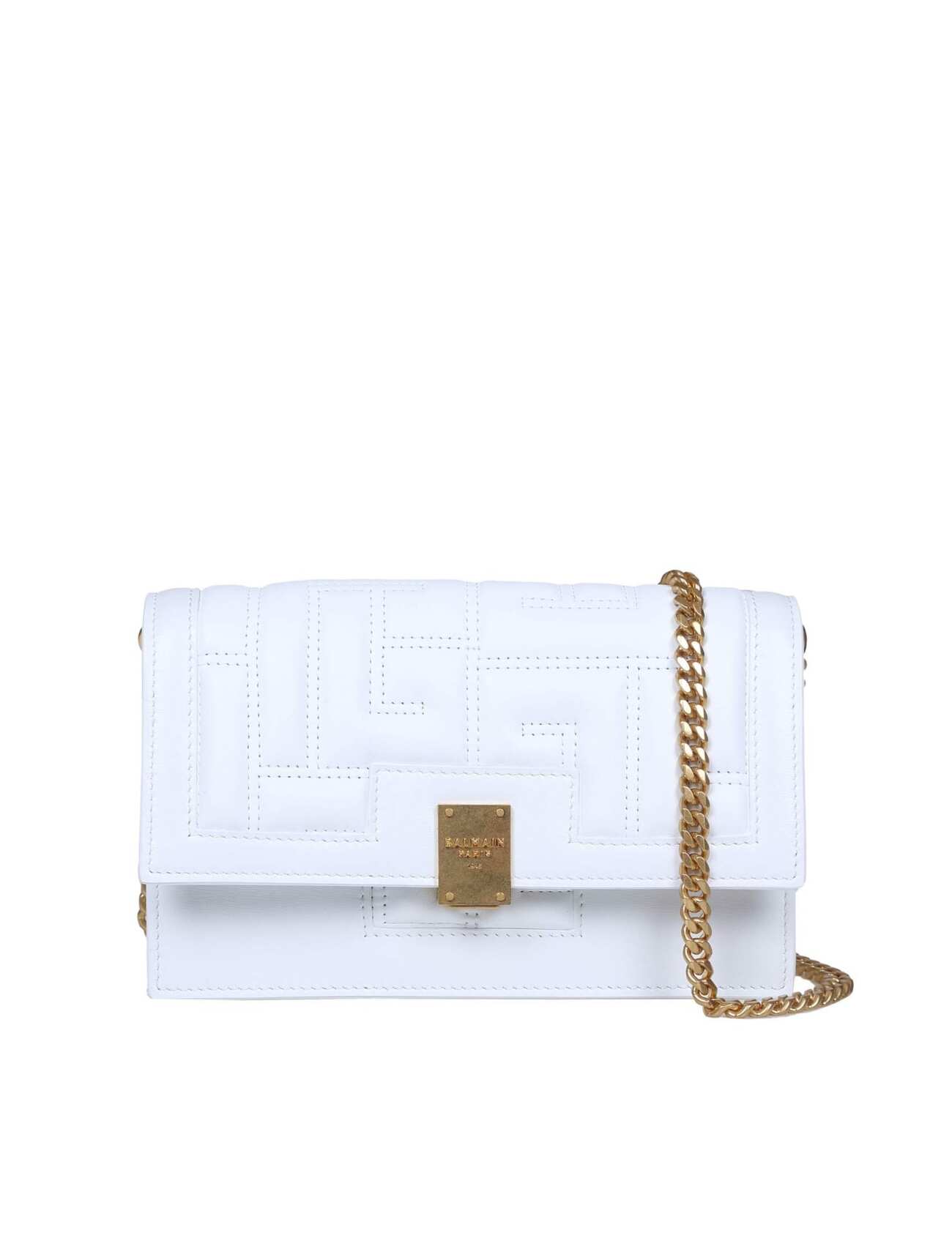 Balmain Flap Bag Mini In Quilted Leather in white