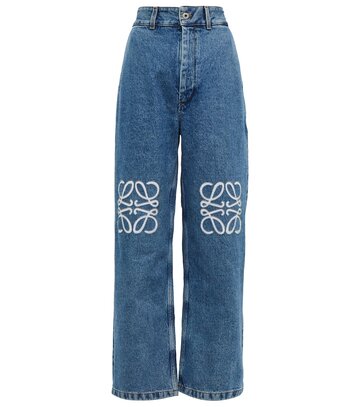 loewe anagram high-rise wide-leg jeans in blue
