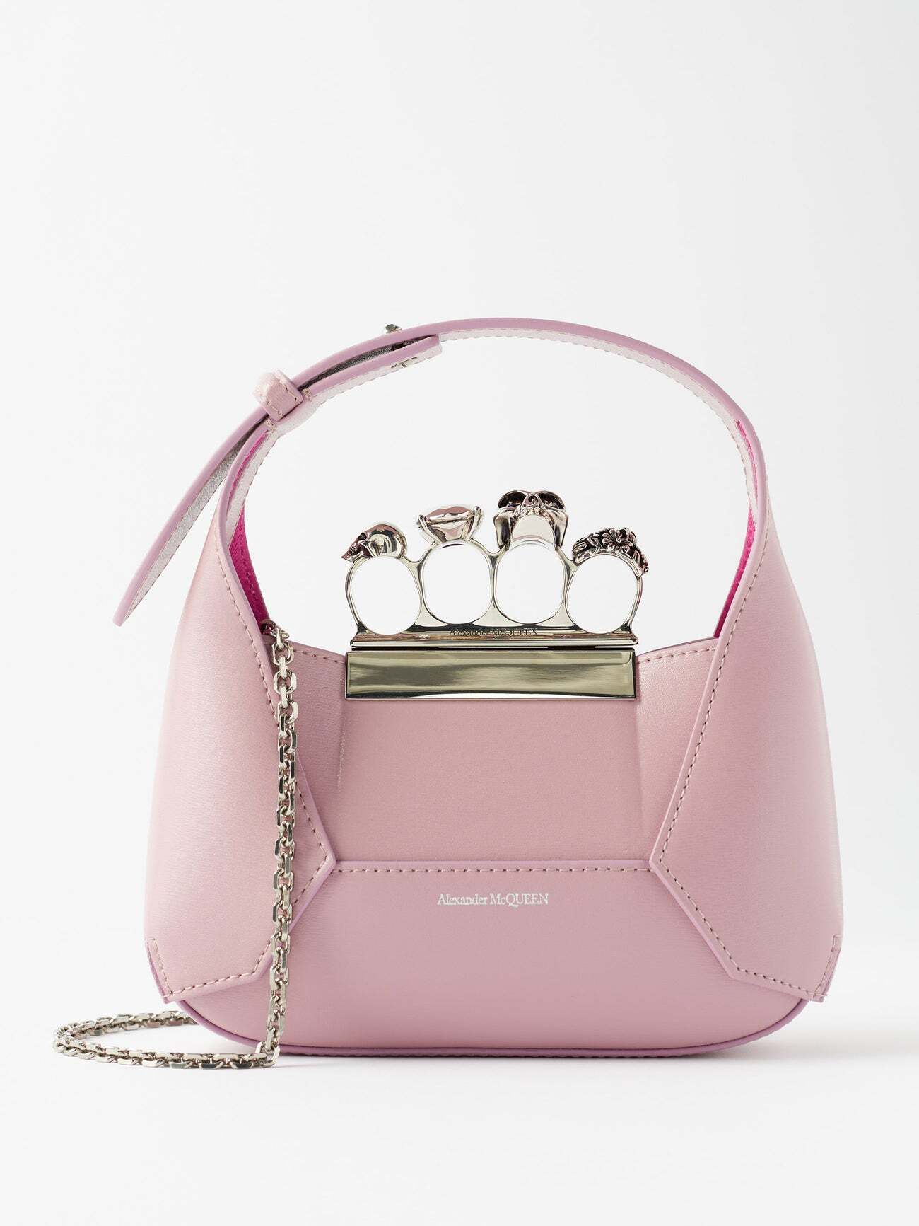 Alexander Mcqueen - Four Ring Small Crystal & Leather Shoulder Bag - Womens - Light Purple