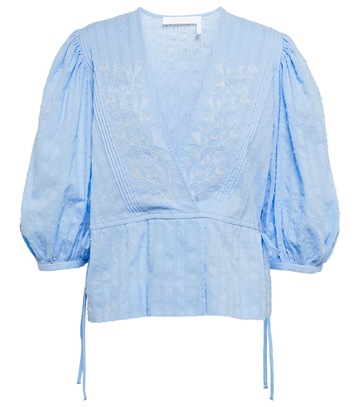 See By Chloé Embroidered cotton top in blue