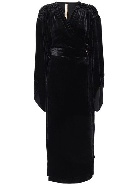 MARIA LUCIA HOHAN Olina Silk Velvet Wrap Midi Dress in black