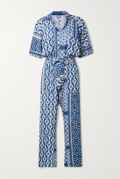 PARADISED - + Net Sustain Apres Belted Printed Voile Jumpsuit - Blue