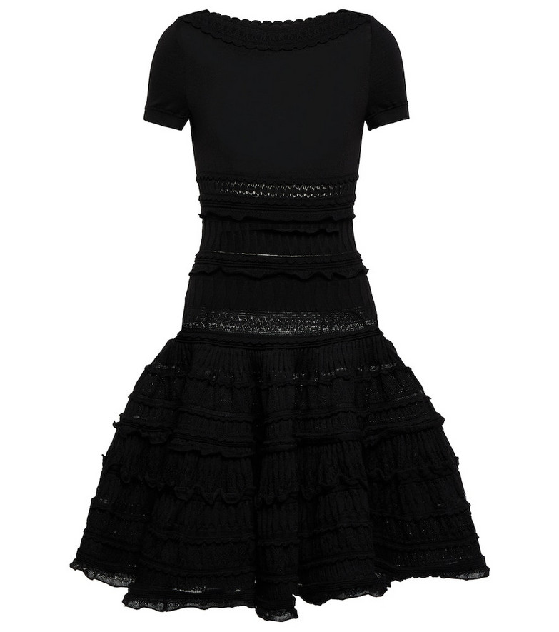 AlaÃ¯a Scalloped lace wool-blend knit dress in black