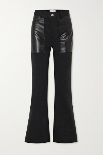 wandler - daisy leather-paneled high-rise flared jeans - black