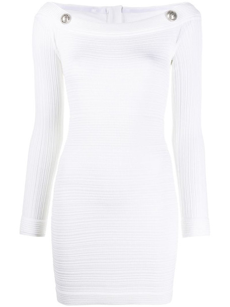 Balmain ribbed fitted mini dress in white