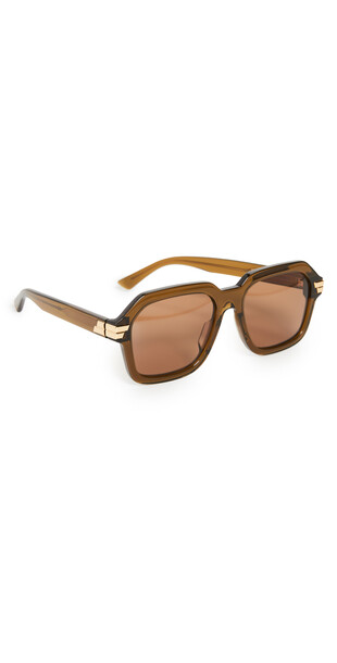 Bottega Veneta Bold Ribbon Oversized Square Sunglasses in brown / green