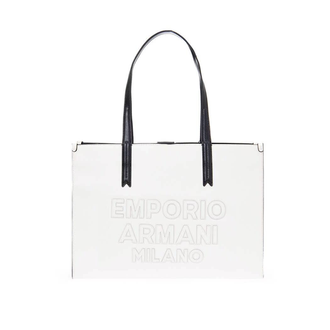 Emporio Armani Milano White Black Shopping Bag in nero / bianco
