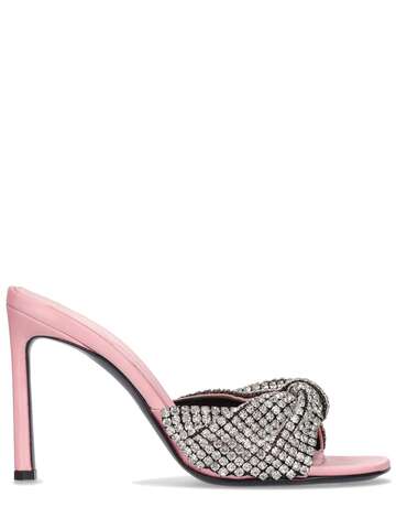sergio rossi 95mm satin & crystals high heel mules in pink / silver
