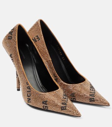 balenciaga square knife embellished pumps in gold