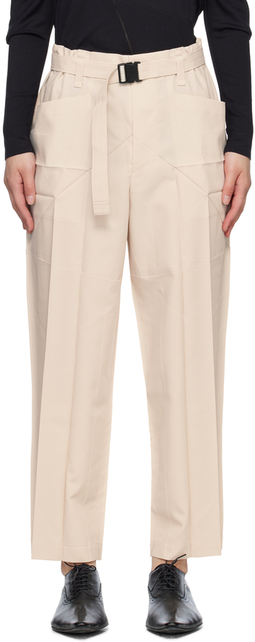 132 5. ISSEY MIYAKE Off-White Edge Trousers in ivory