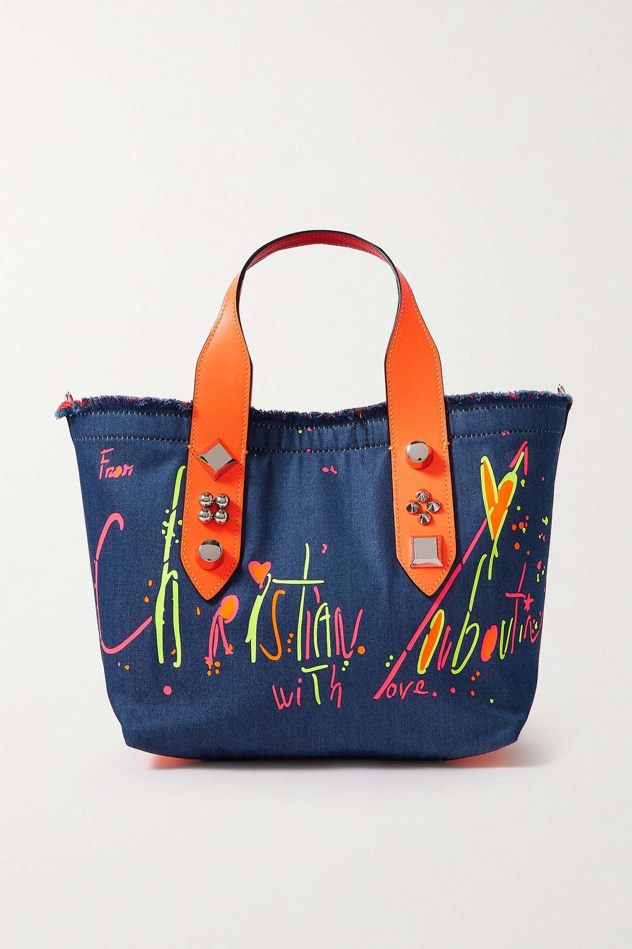 Christian Louboutin - Frangibus Small Embellished Leather-trimmed Printed Denim Tote - Blue