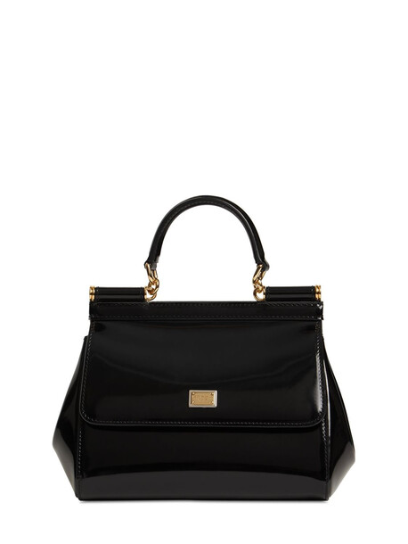 DOLCE & GABBANA Small Sicily Dauphine Patent Leather Bag in black
