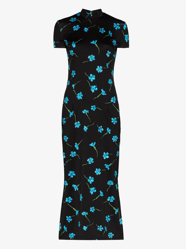 Marcia Floral fitted cocktail midi dress in black