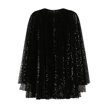 Dolce & Gabbana Pleated Short Dress with Wide Sleeves in Sequins in black