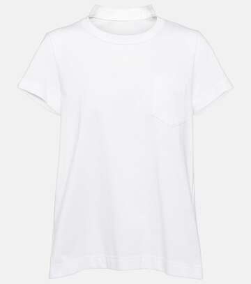 sacai pleated cotton jersey t-shirt in white