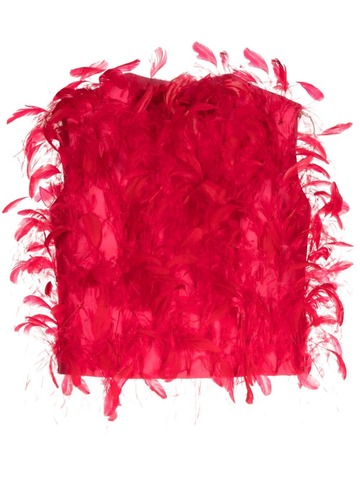 isabel sanchis feather-embellished silk tank top - red
