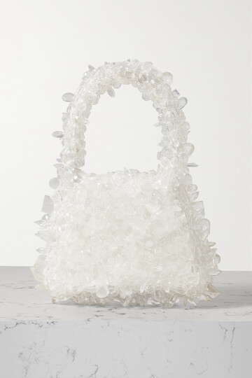 clio peppiatt - square quartz bead-embellished satin shoulder bag - neutrals