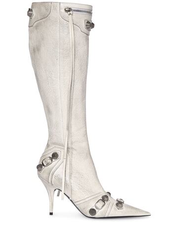 BALENCIAGA 90mm Cagole Leather Tall Boots in white