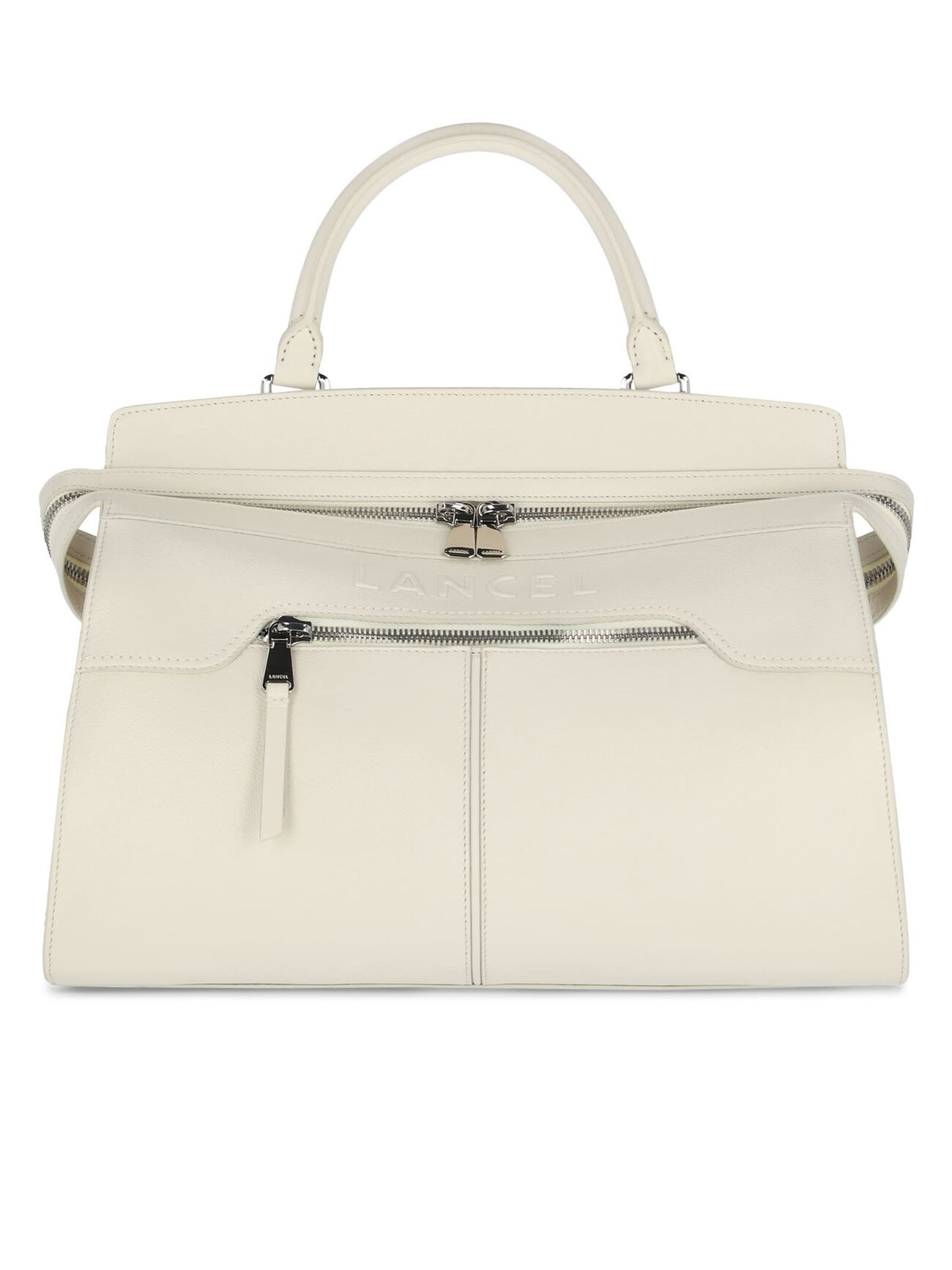 Lancel White Grained Cowhide Leather Bag