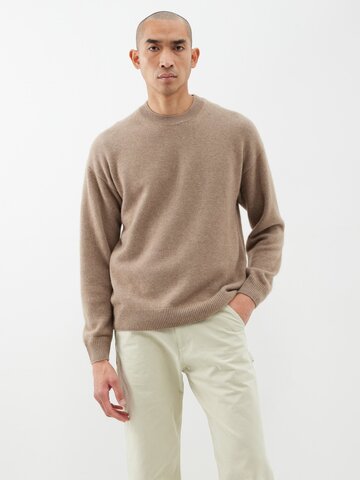 auralee - crew-neck cashmere sweater - mens - brown