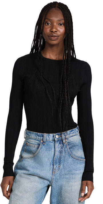 Jason Wu Long Sleeve Fitted Knit Top in black