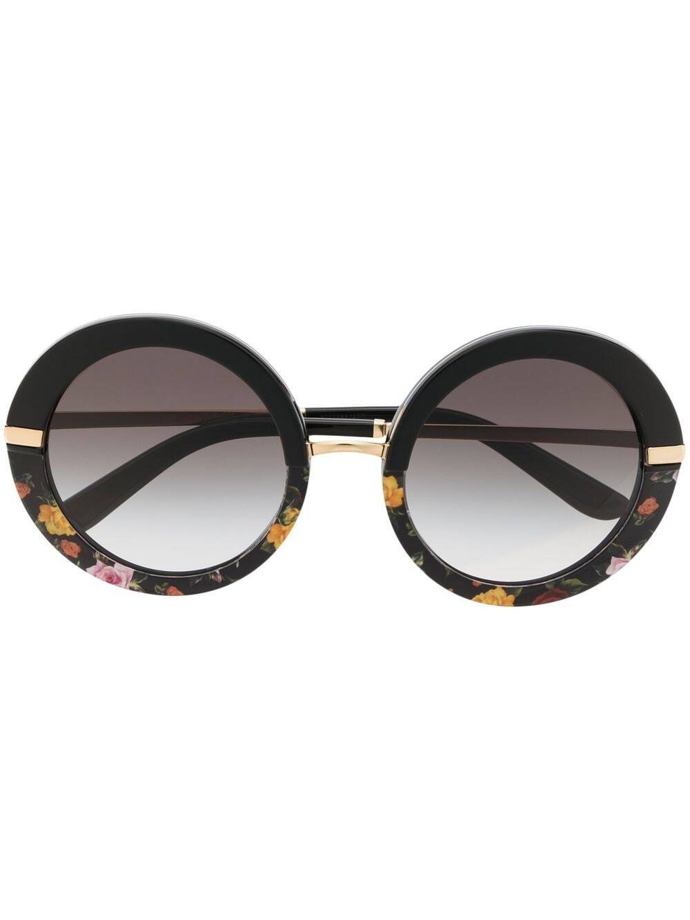 Dolce & Gabbana Eyewear floral-print round-frame sunglasses - Black