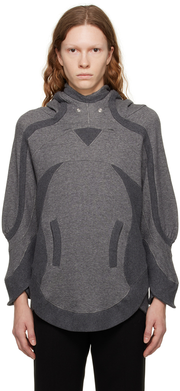 Undercover Gray Paneled Hoodie in charcoal